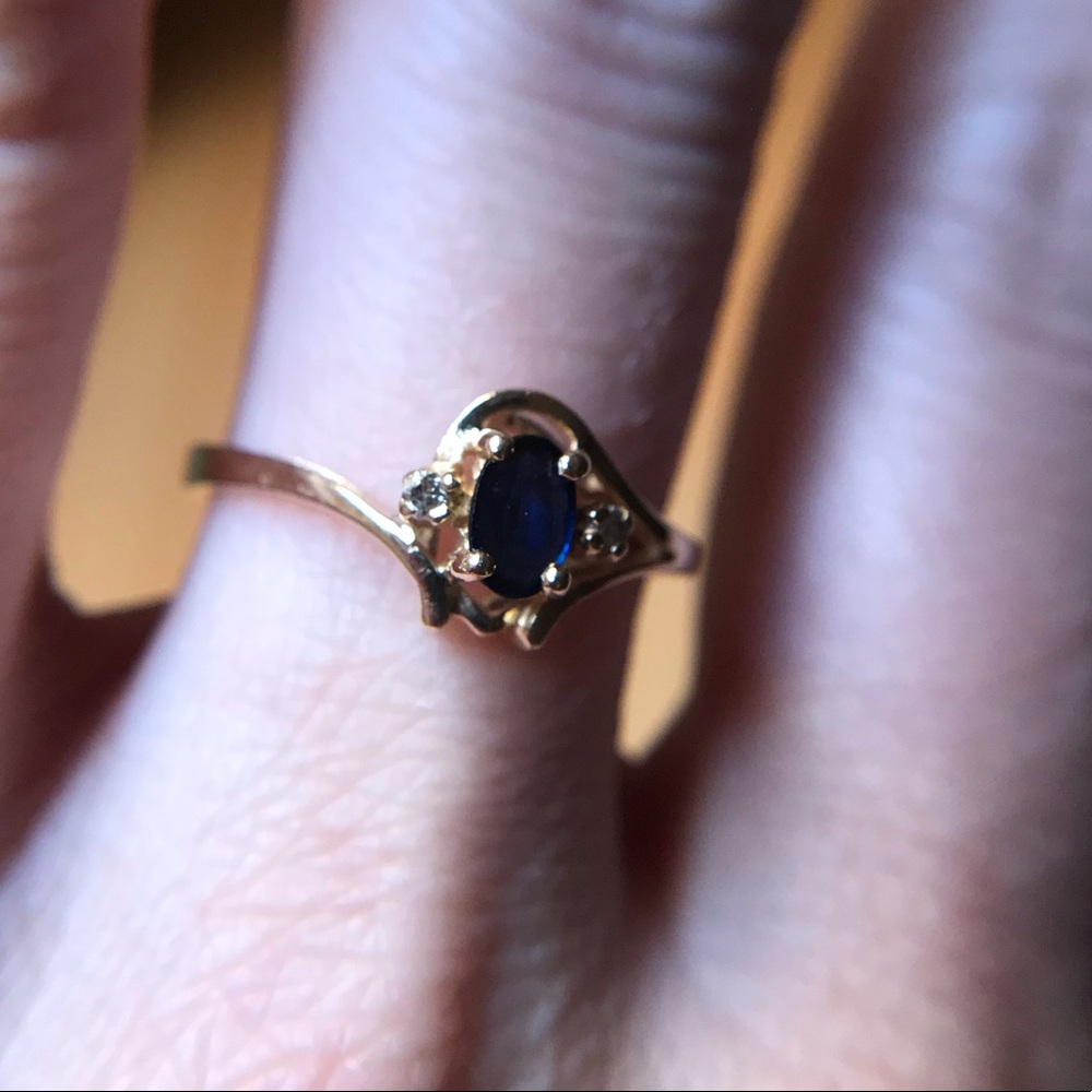 Antique 14K Sapphire Diamond Solid Gold Ring - Picture 14 of 15